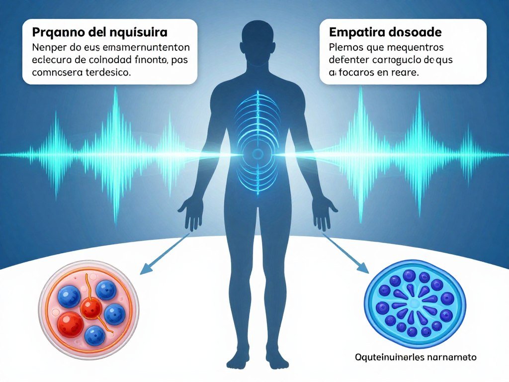 Diagrama científico explicando el funcionamiento del analizador cuántico con ondas electromagnéticas