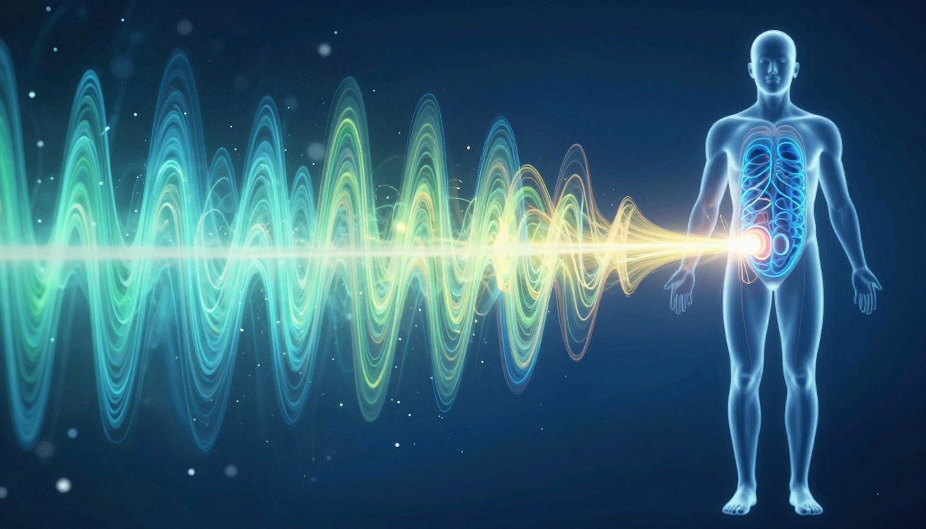 Diagrama científico mostrando ondas electromagnéticas del cuerpo humano capturadas por analizador cuántico Diagrama científico mostrando ondas electromagnéticas del cuerpo humano capturadas por analizador cuántico
