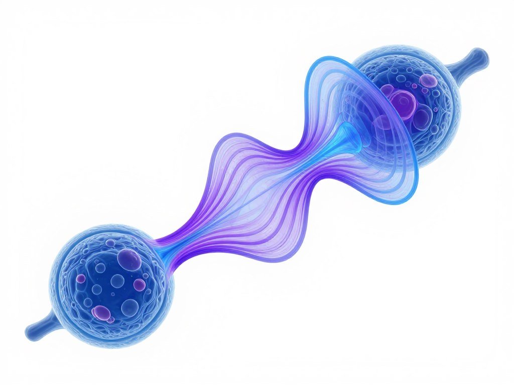 Diagrama técnico mostrando ondas electromagnéticas emitidas por células humanas durante análisis cuántico Diagrama técnico mostrando ondas electromagnéticas emitidas por células humanas durante análisis cuántico