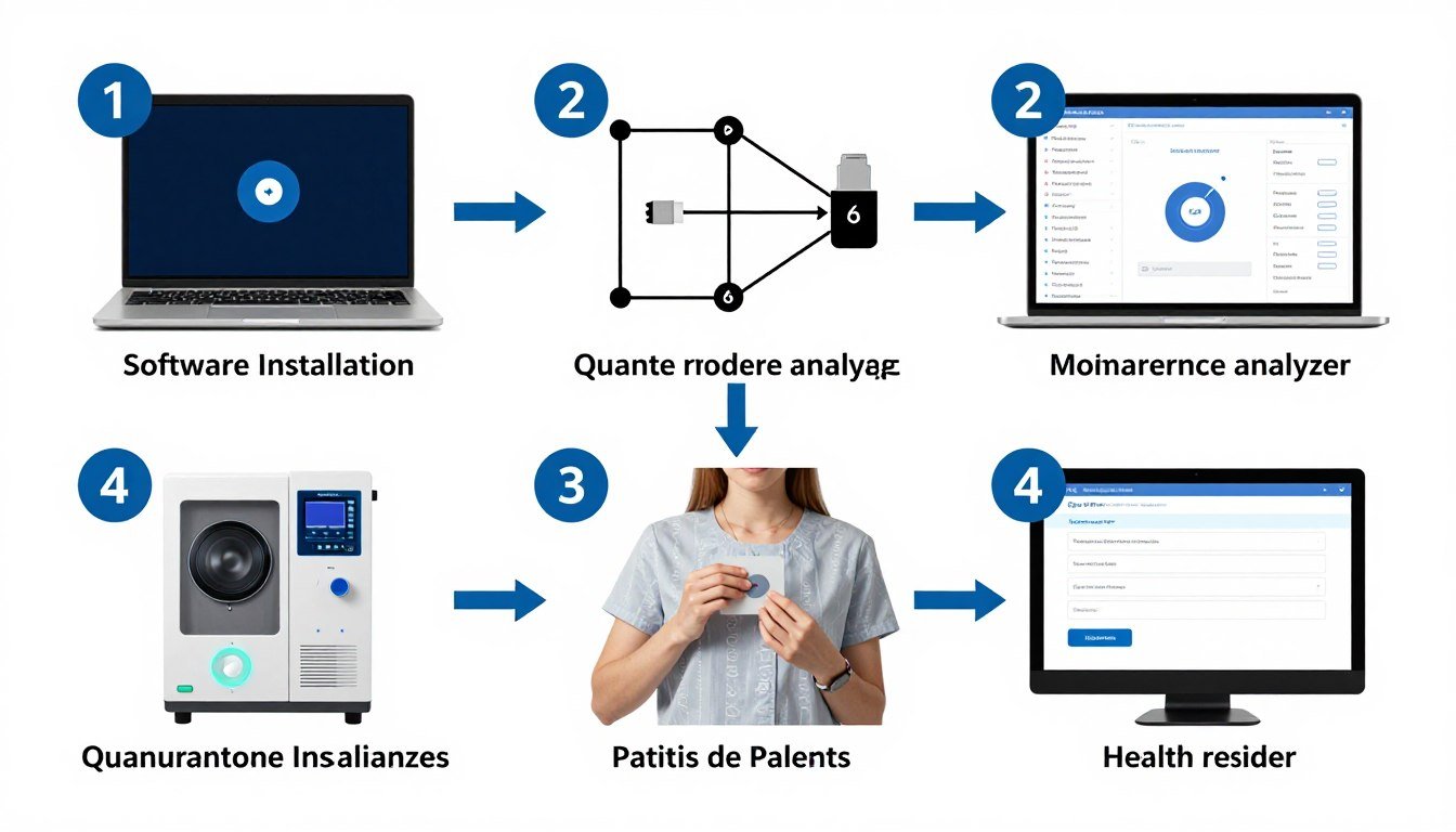 Pasos de operación del analizador cuántico de resonancia magnética mostrando proceso completo Pasos de operación del analizador cuántico de resonancia magnética mostrando proceso completo