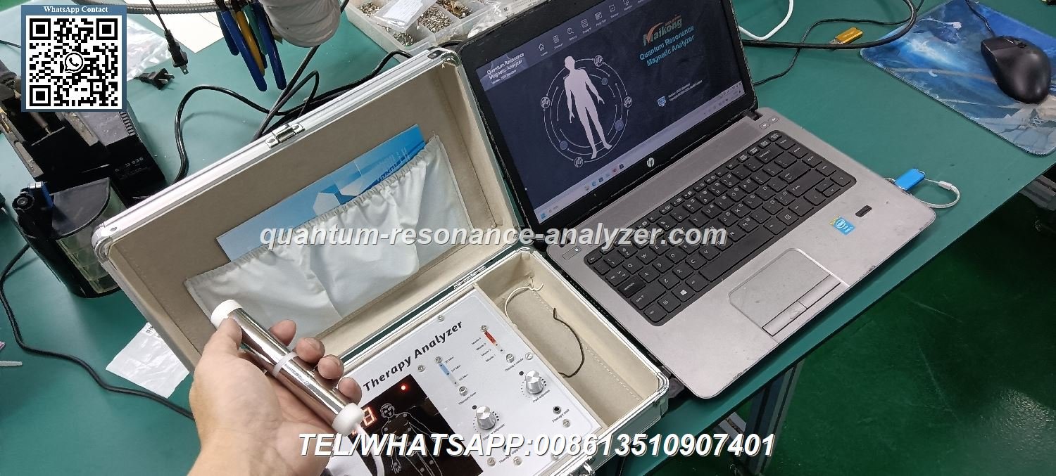 Analizador cuántico de resonancia magnética MAIKONG mostrando instalación en laptop