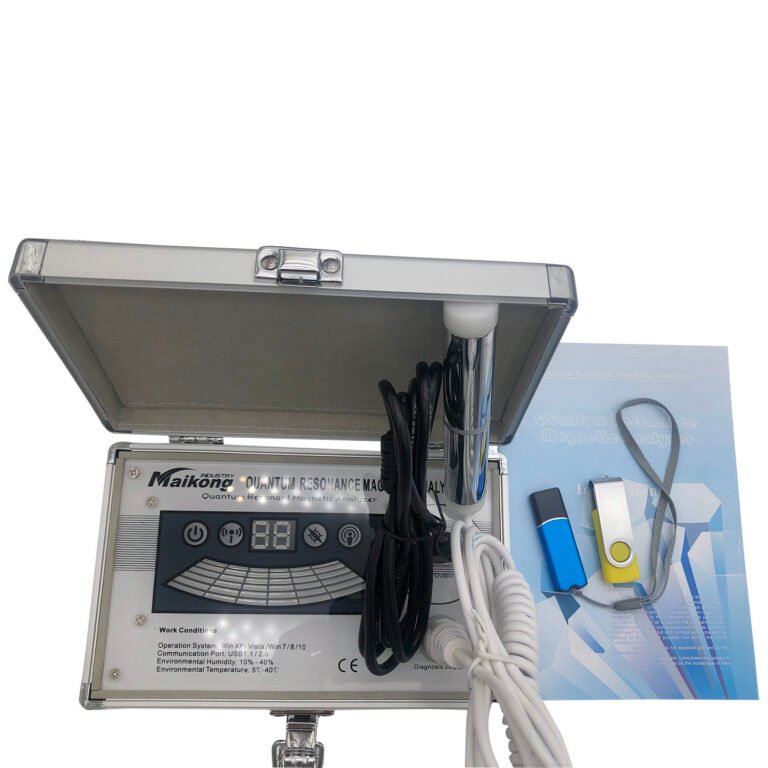 Analizador cuántico MAIKONG en uso profesional mostrando interfaz de diagnóstico