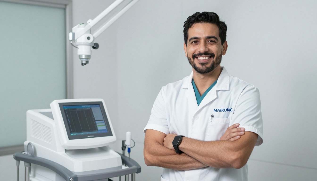 Profesional de la salud mexicano exitoso con analizador cuántico MAIKONG