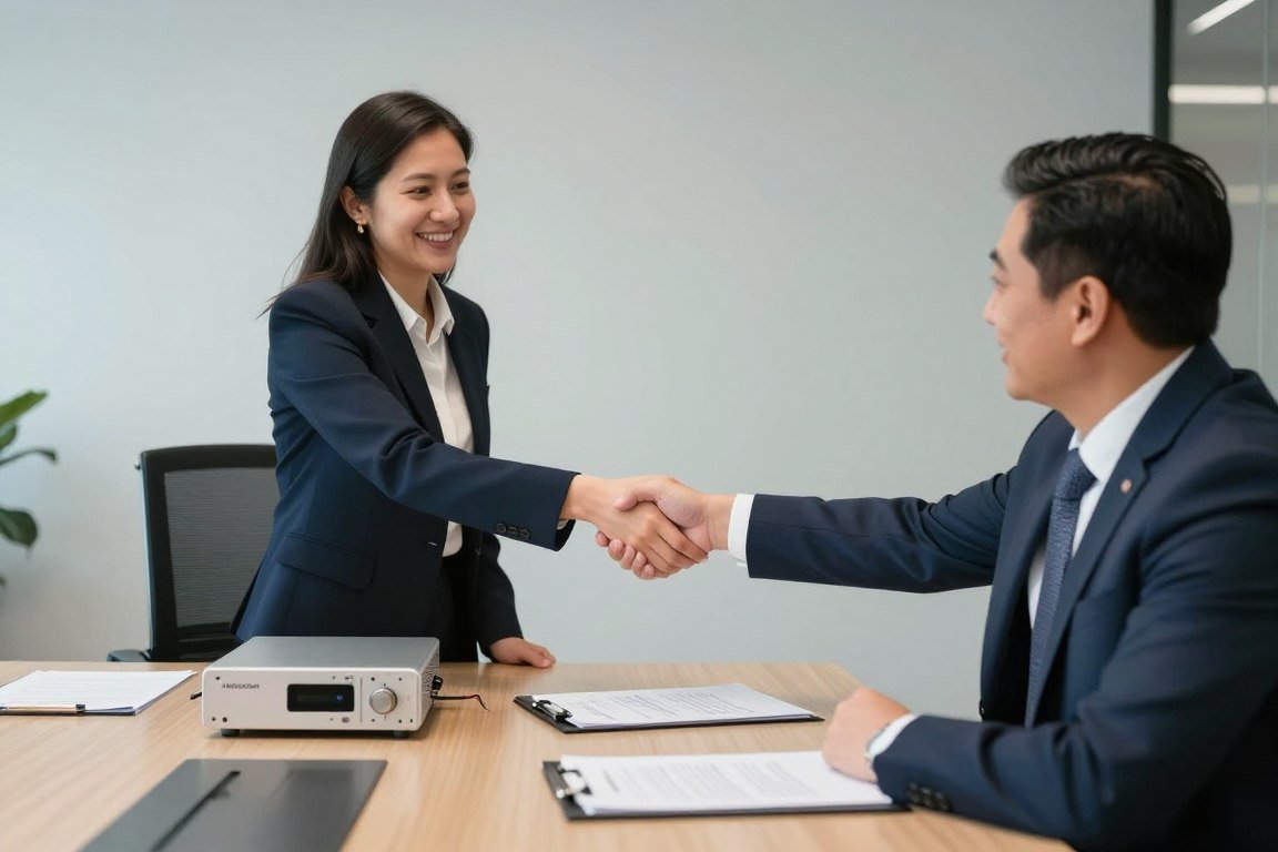 Reunión de negocios entre distribuidor mexicano y representante MAIKONG