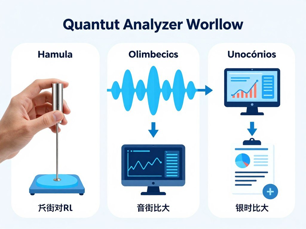 Diagrama explicativo del funcionamiento del analizador cuántico mostrando flujo de datos desde sensor hasta reporte