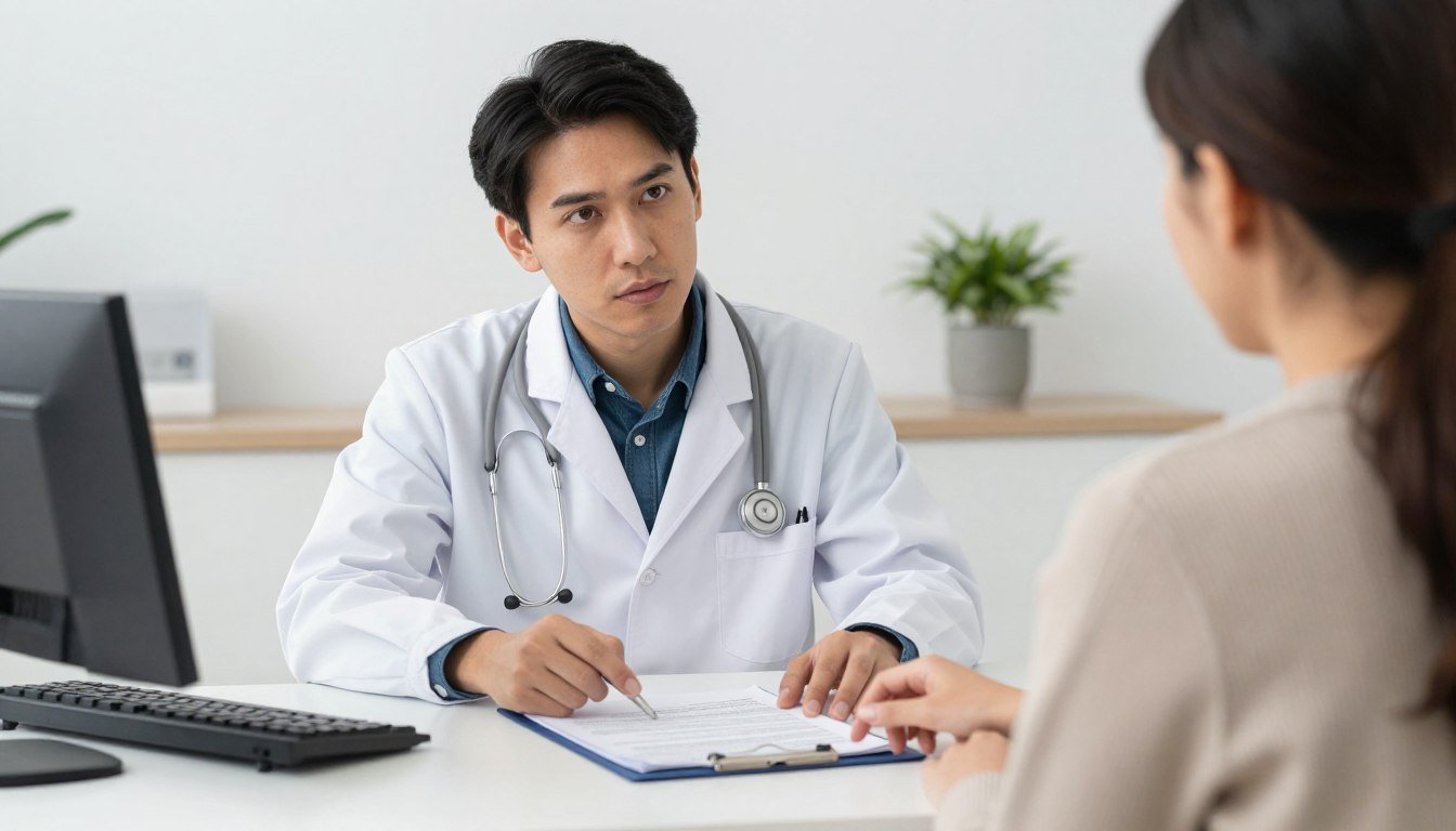 medico profesional explicando limites del analizador cuantico